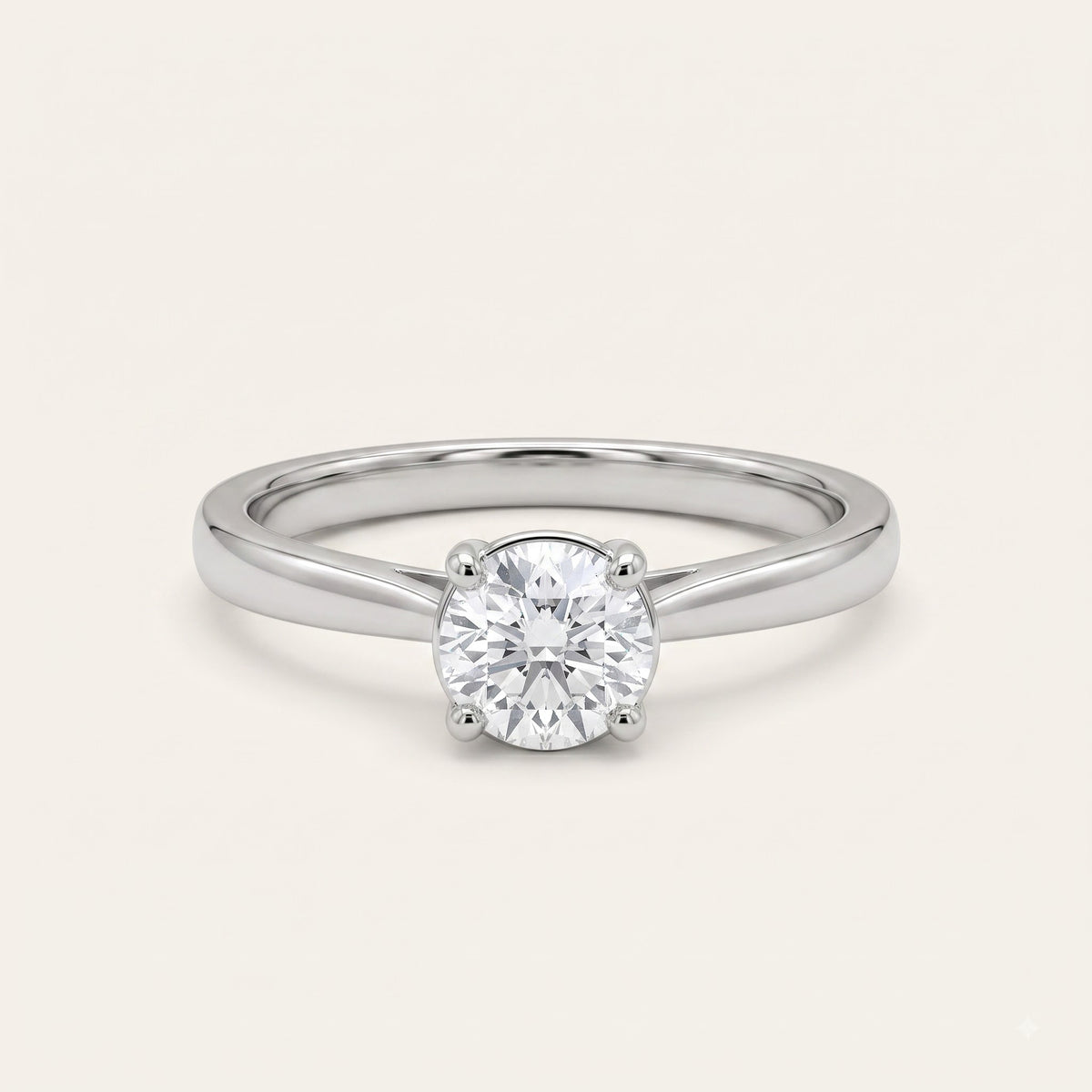 Round-Cut Solitaire Crystal Ring with Polished Silver-Tone Band