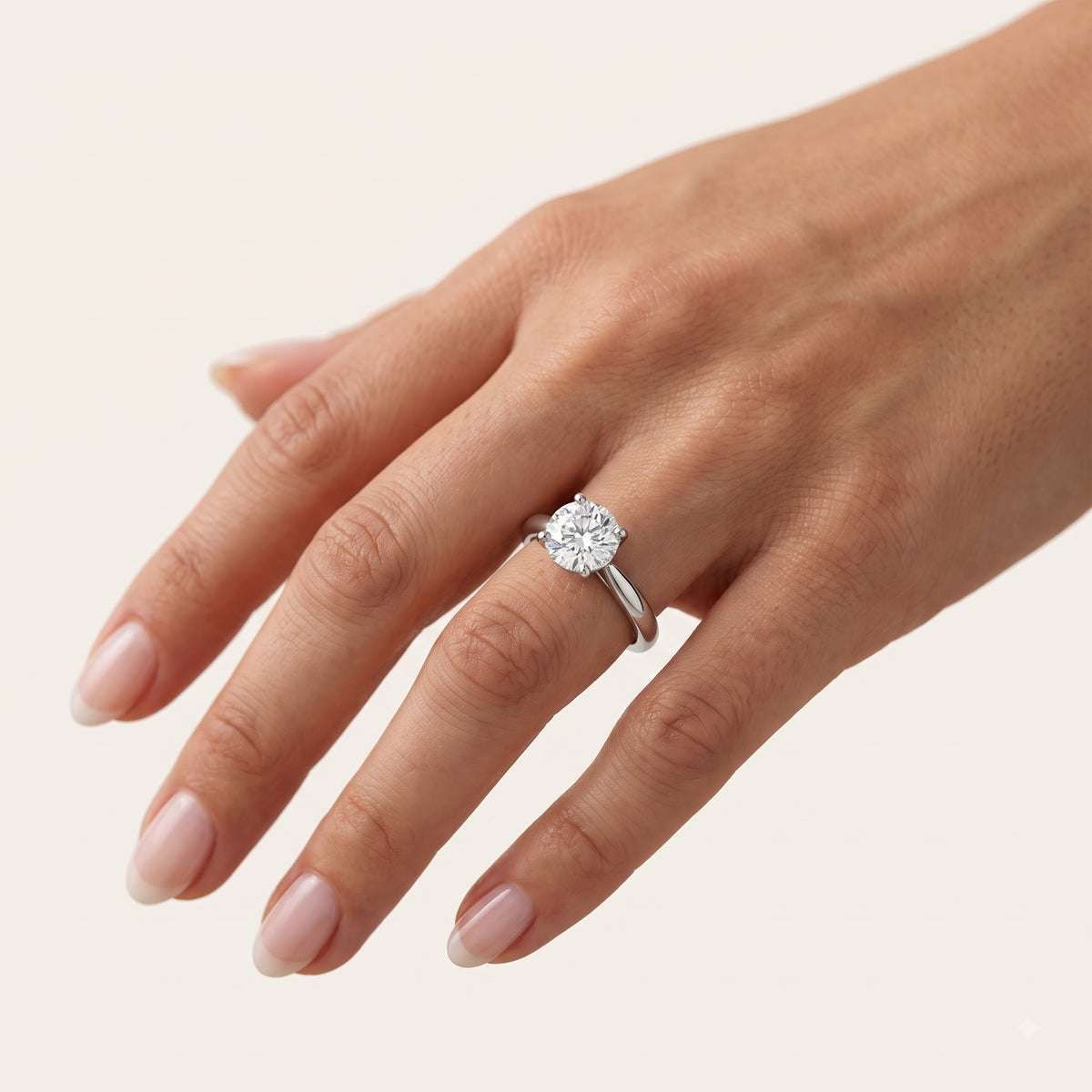 Round-Cut Solitaire Crystal Ring with Polished Silver-Tone Band