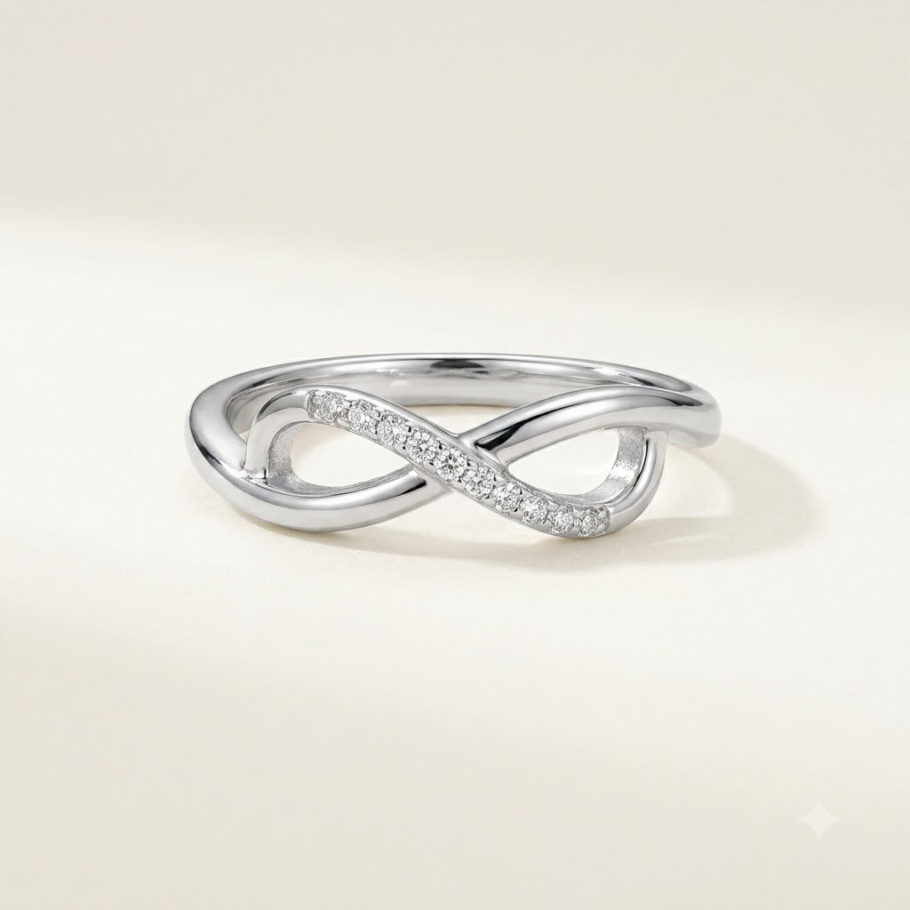 Elegant Silver Infinity Ring with Sparkling Pavé Accent