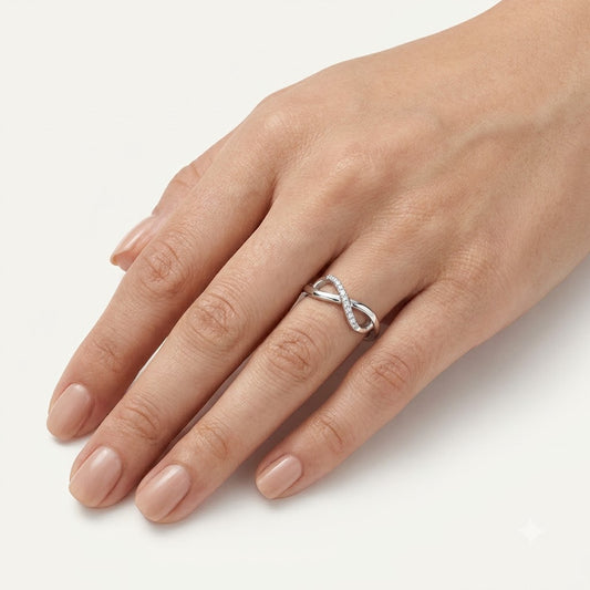 Elegant Silver Infinity Ring with Sparkling Pavé Accent