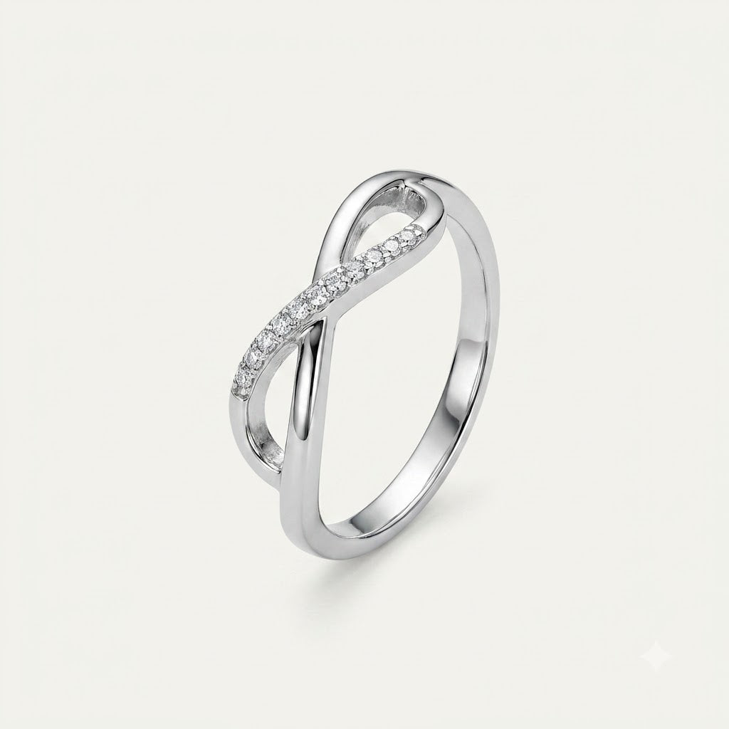 Elegant Silver Infinity Ring with Sparkling Pavé Accent