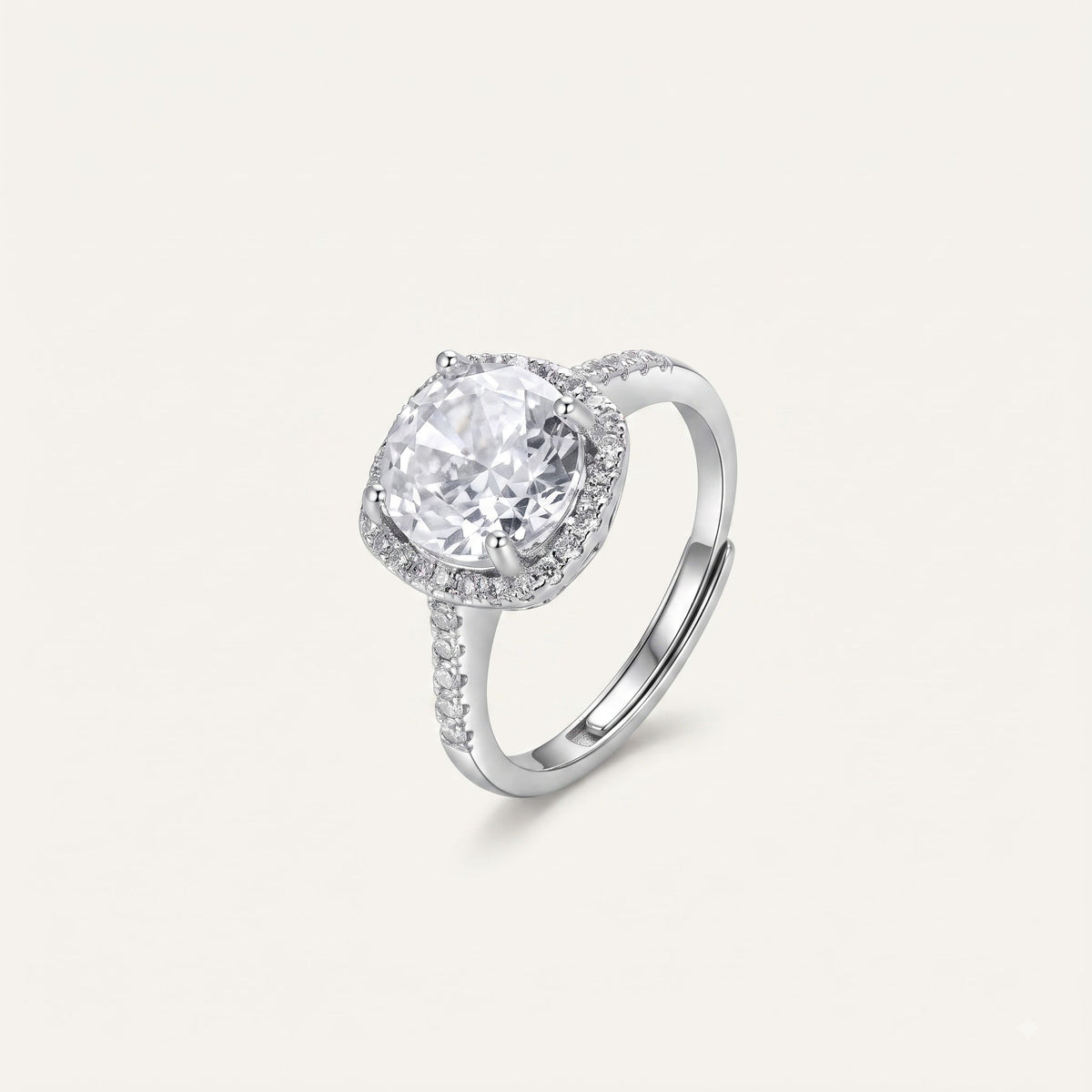 Silver Round Halo Crystal Statement Ring