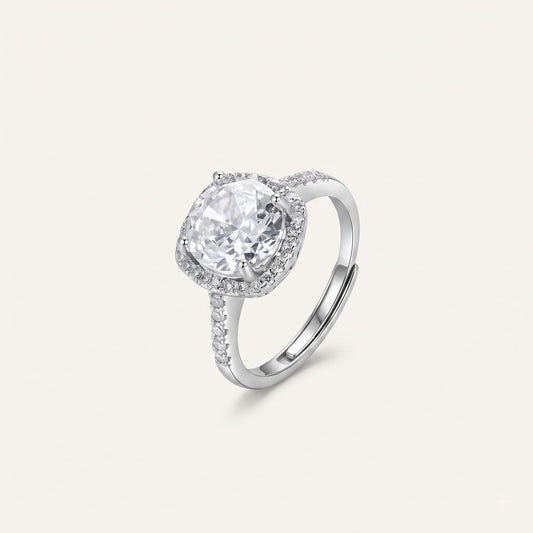 Silver Round Halo Crystal Statement Ring