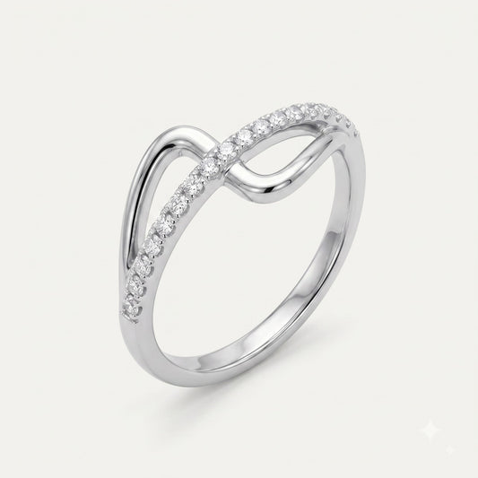 Elegant Silver Infinity-Inspired Pavé Ring with Sparkling Clear Stones