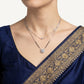 Double Layer Silver Crystal Pendant Necklace with Black Bead Accents