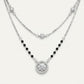 Double Layer Silver Crystal Pendant Necklace with Black Bead Accents
