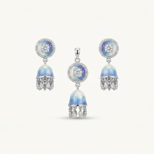 Elegant Blue & Purple Jhumka Necklace & Earrings Set