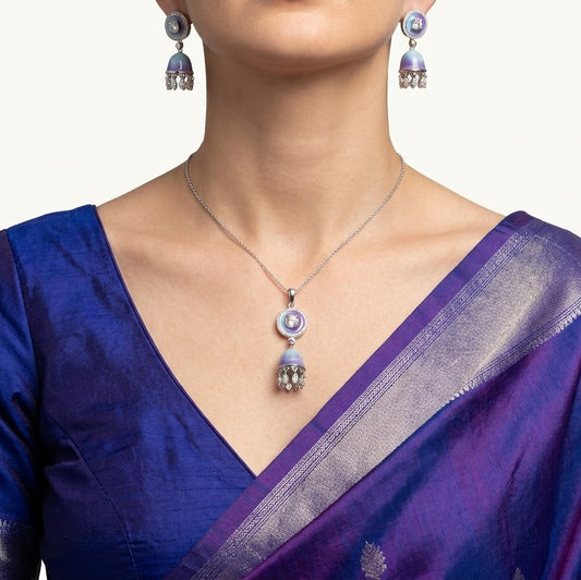 Elegant Blue & Purple Jhumka Necklace & Earrings Set