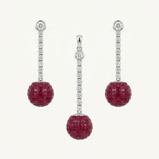 Elegant Red Gemstone Necklace & Matching Drop Earrings Set