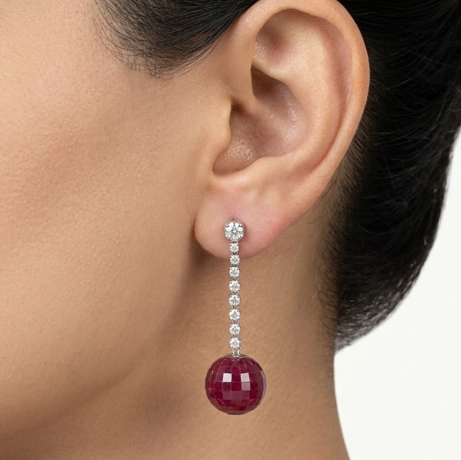 Elegant Red Gemstone Necklace & Matching Drop Earrings Set