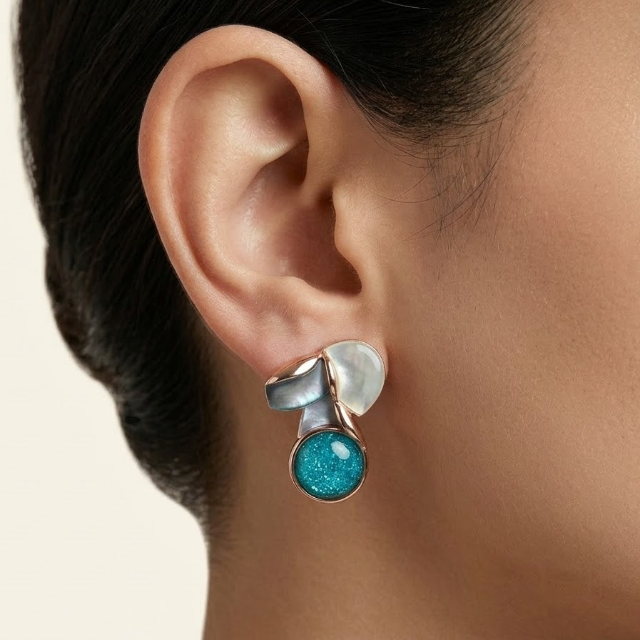Elegant Blue Floral Necklace & Earrings Set with Textured Round Accents