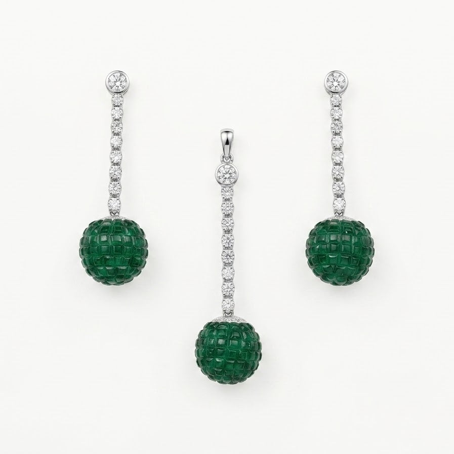 Elegant Green Gemstone Necklace & Matching Drop Earrings Set