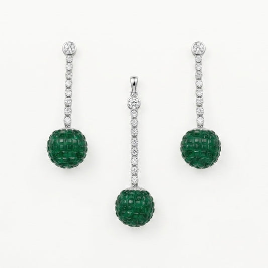 Elegant Green Gemstone Necklace & Matching Drop Earrings Set