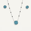 Turquoise Crystal Necklace & Matching Earrings Set with Black Bead Chain
