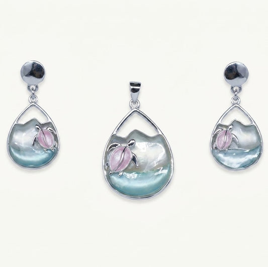 Sea Turtle Teardrop Necklace & Earrings Set