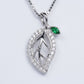 Silver Leaf Pendant Necklace with Green Stone | Elegant Jewellery