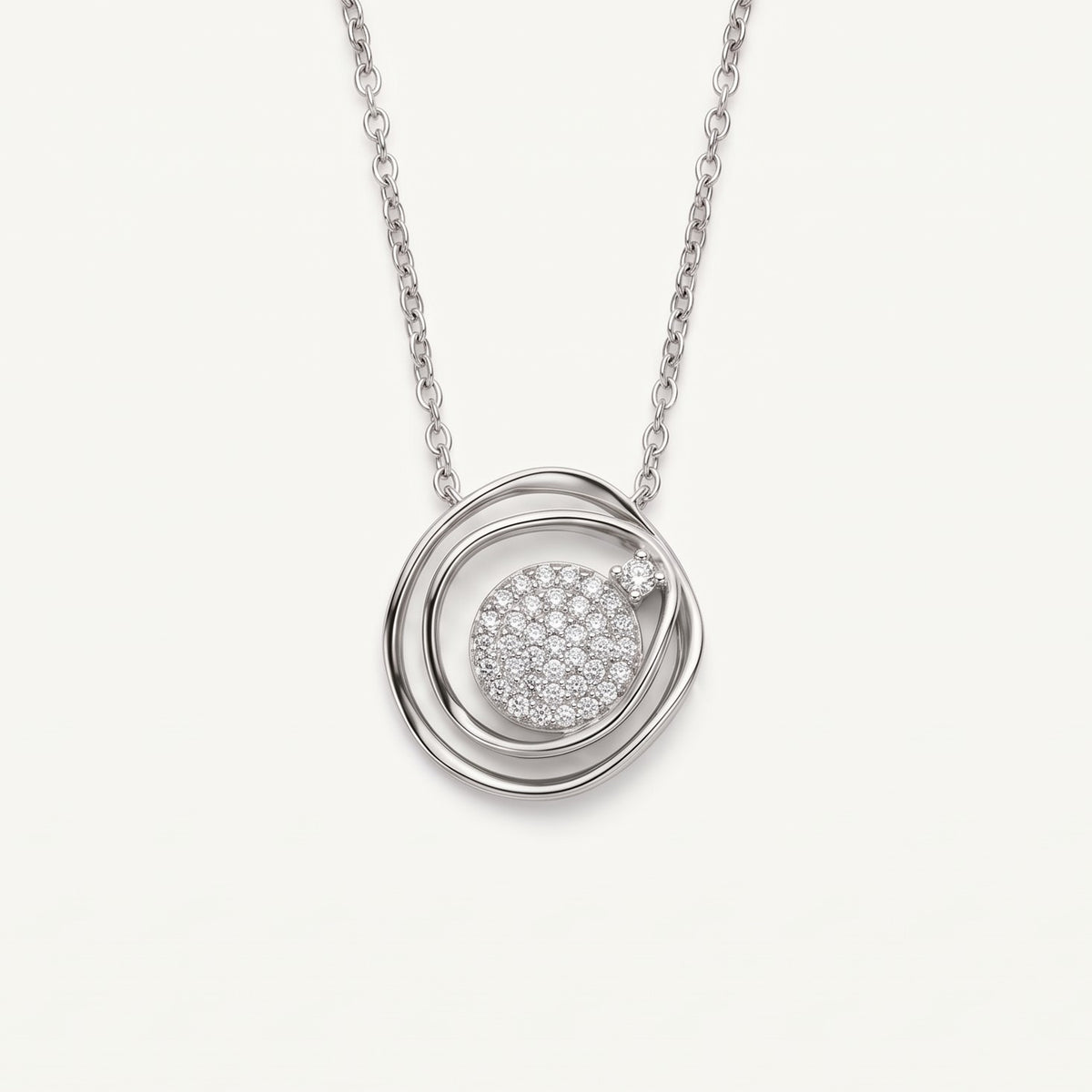 Elegant Circular Pavé Pendant Necklace & Earrings Set