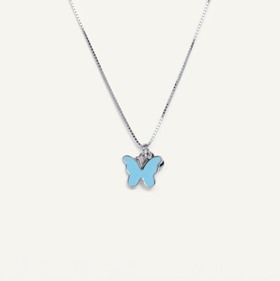 Silver Blue Butterfly Pendant Necklace – Elegant Jewellery