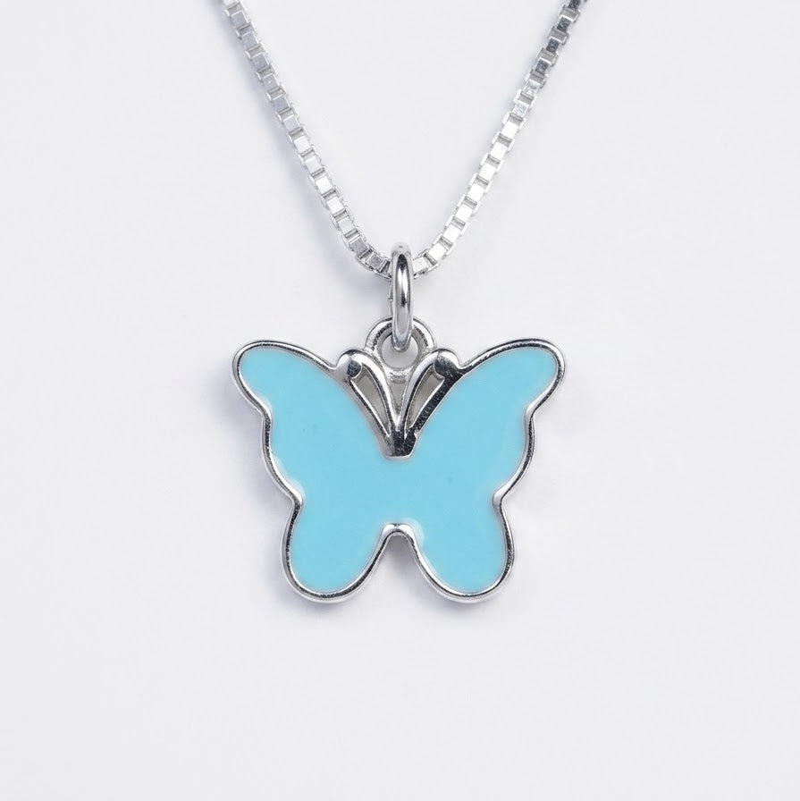 Silver Blue Butterfly Pendant Necklace – Elegant Jewellery