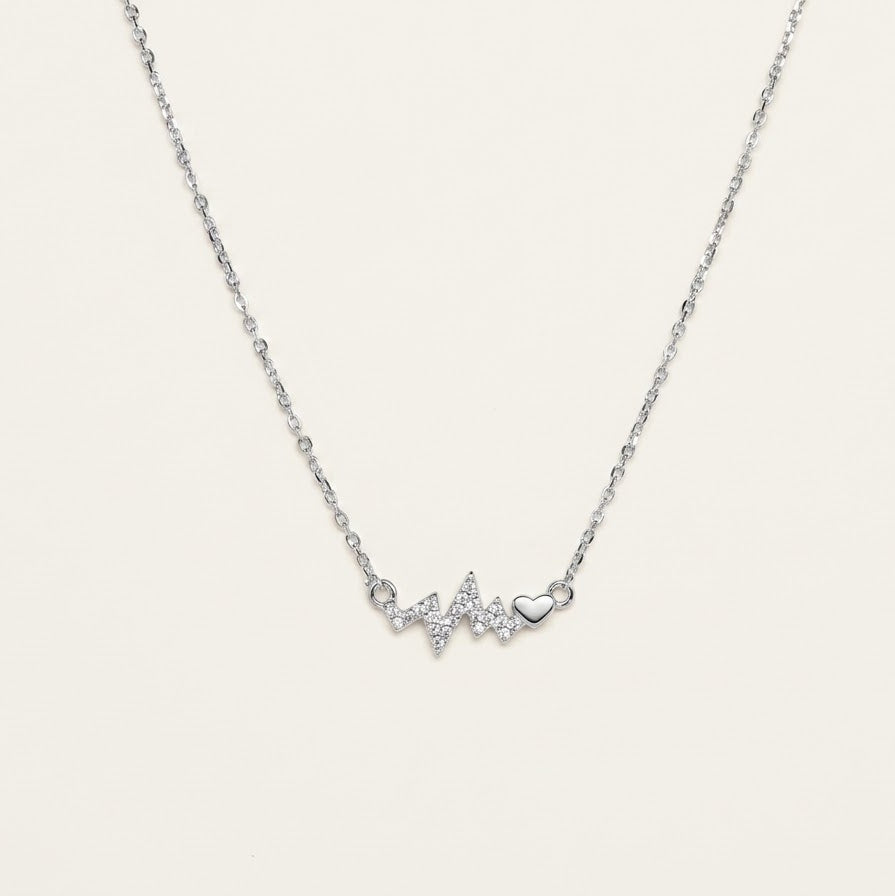 Elegant Silver Heartbeat Heart Pendant Necklace