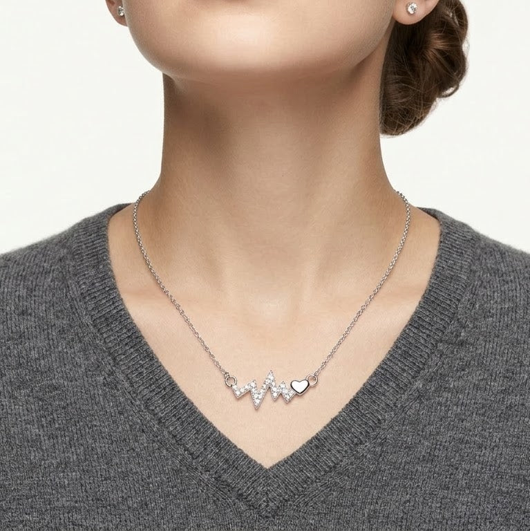 Elegant Silver Heartbeat Heart Pendant Necklace