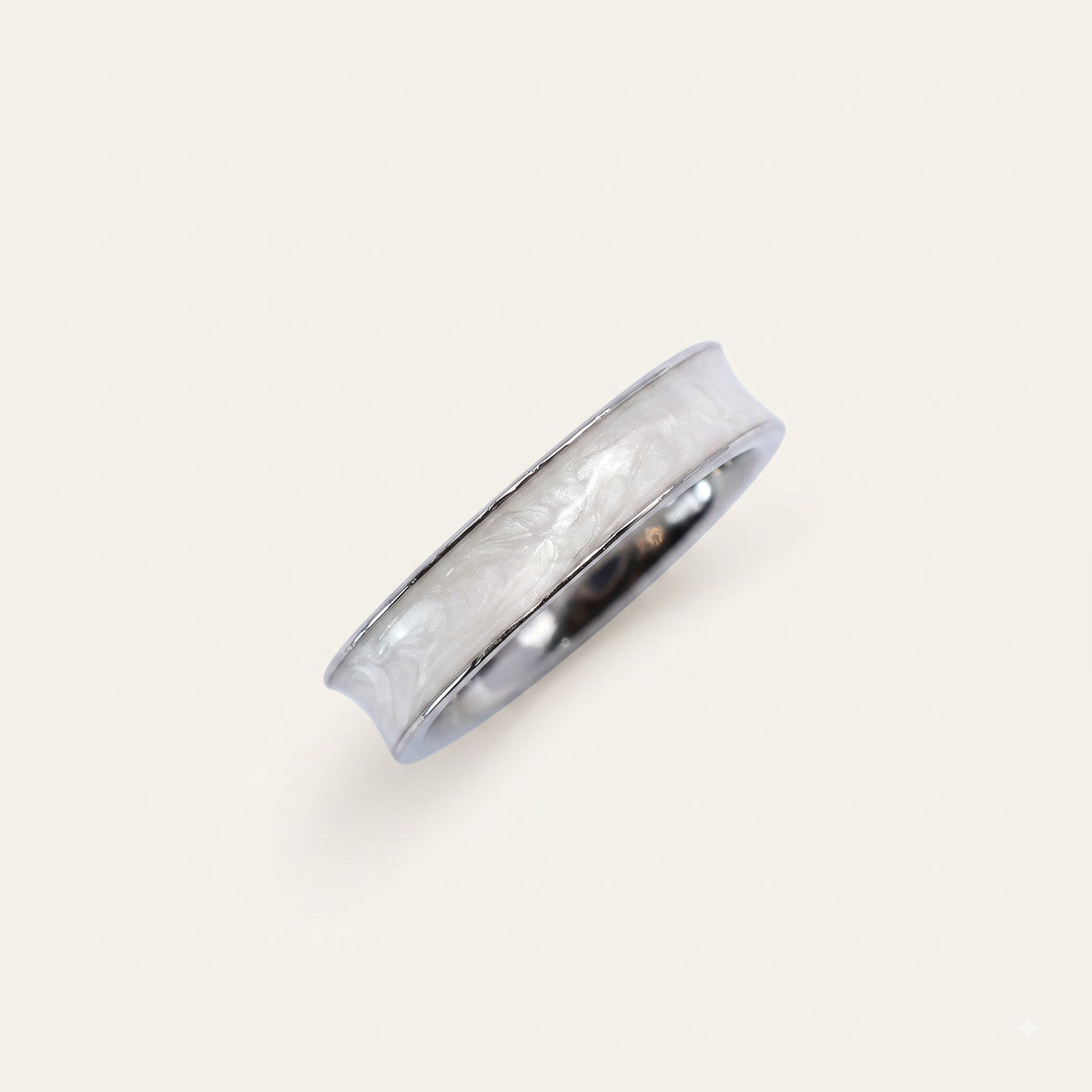 925 Sterling Silver White Pearl Inlay Wide Band Ring for Women