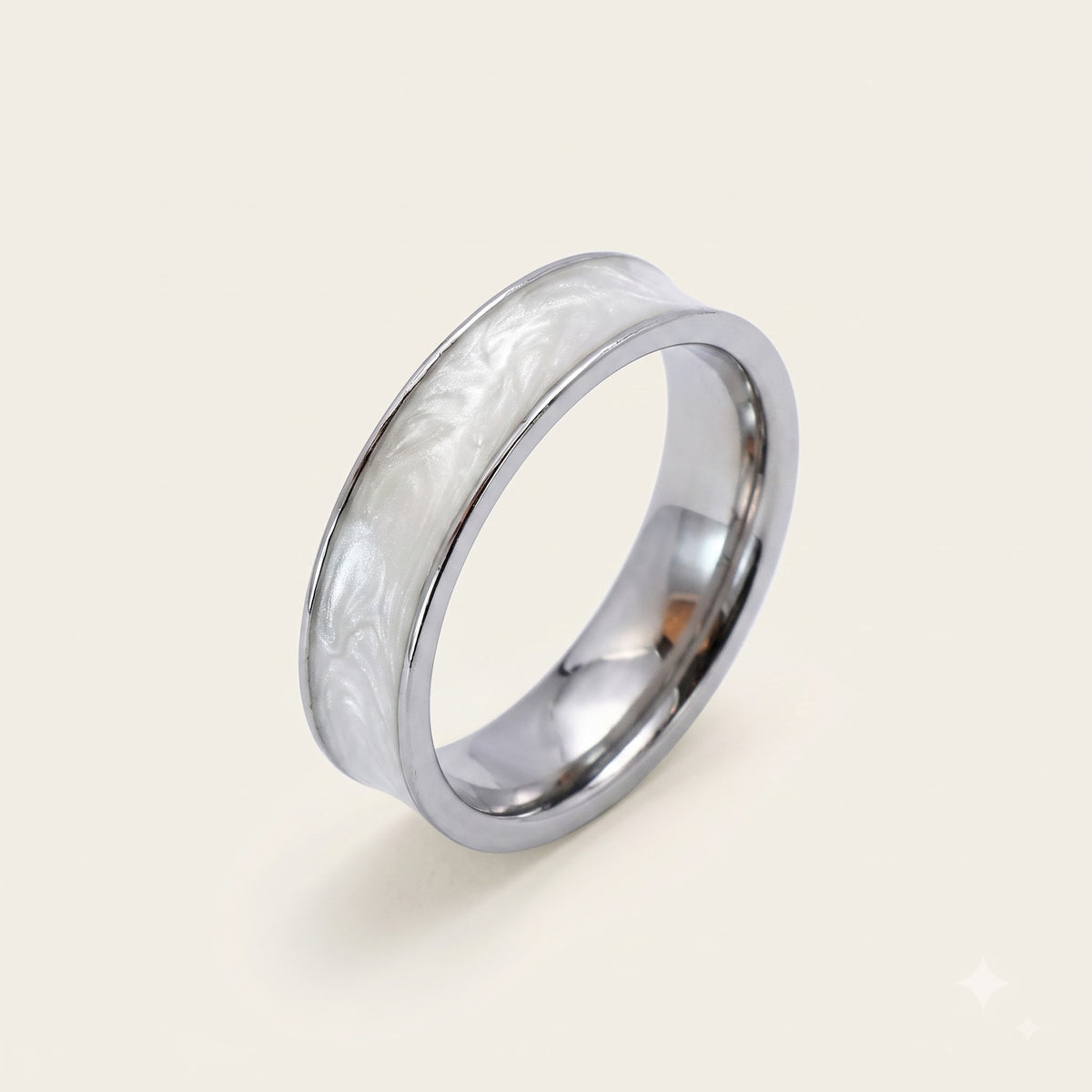925 Sterling Silver White Pearl Inlay Wide Band Ring for Women