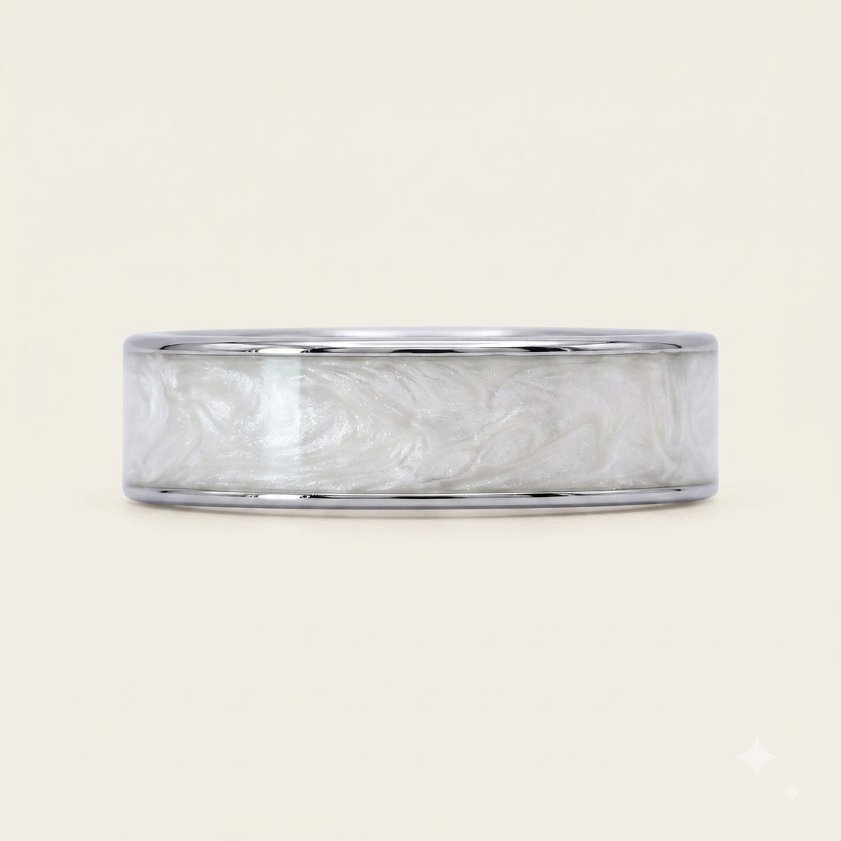 925 Sterling Silver White Pearl Inlay Wide Band Ring for Women