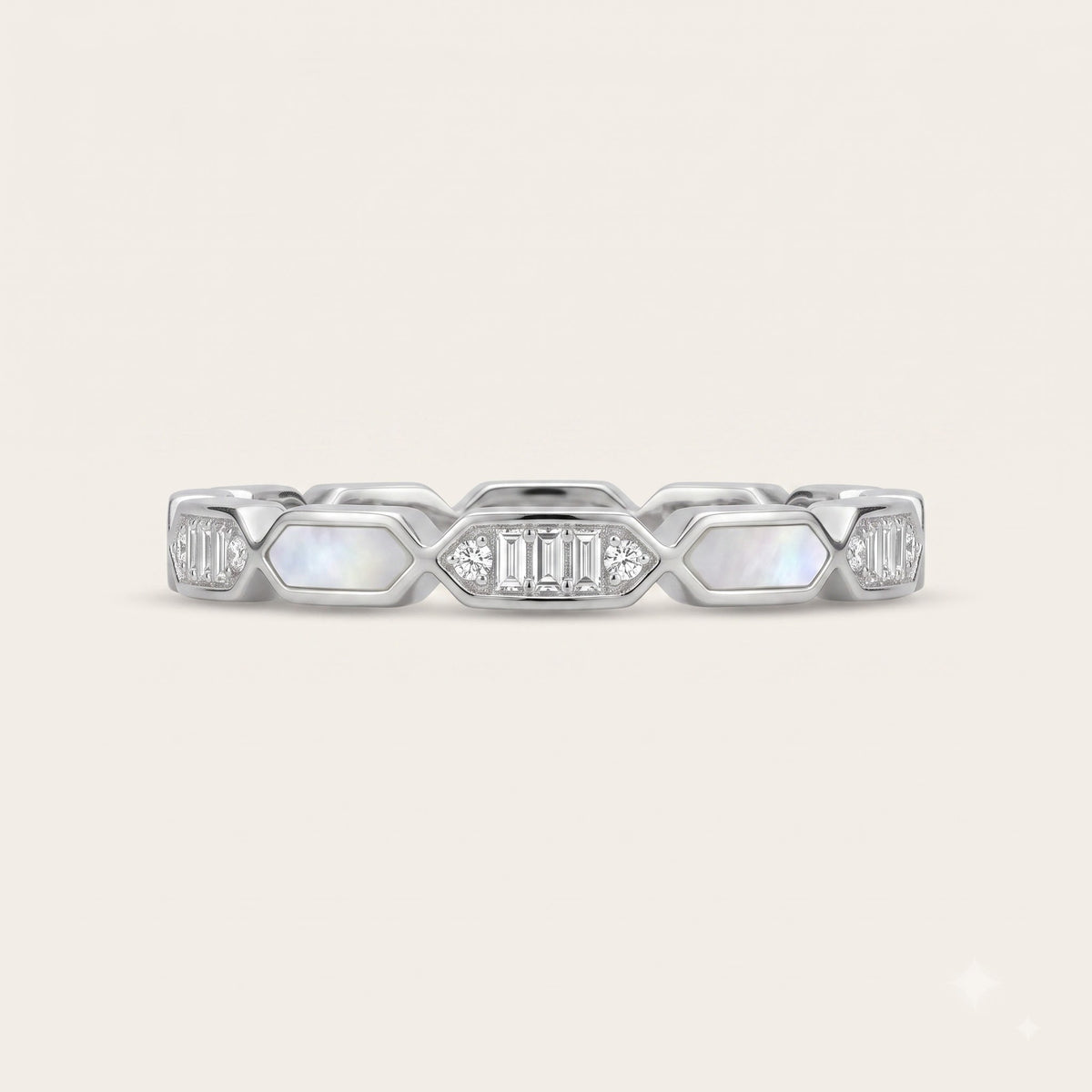 Elegant Silver-Tone Mother of Pearl & Crystal Link Bracelet