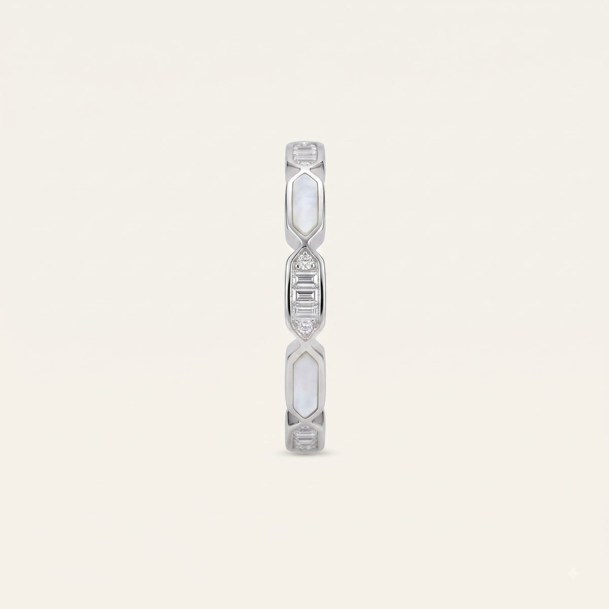 Elegant Silver-Tone Mother of Pearl & Crystal Link Bracelet