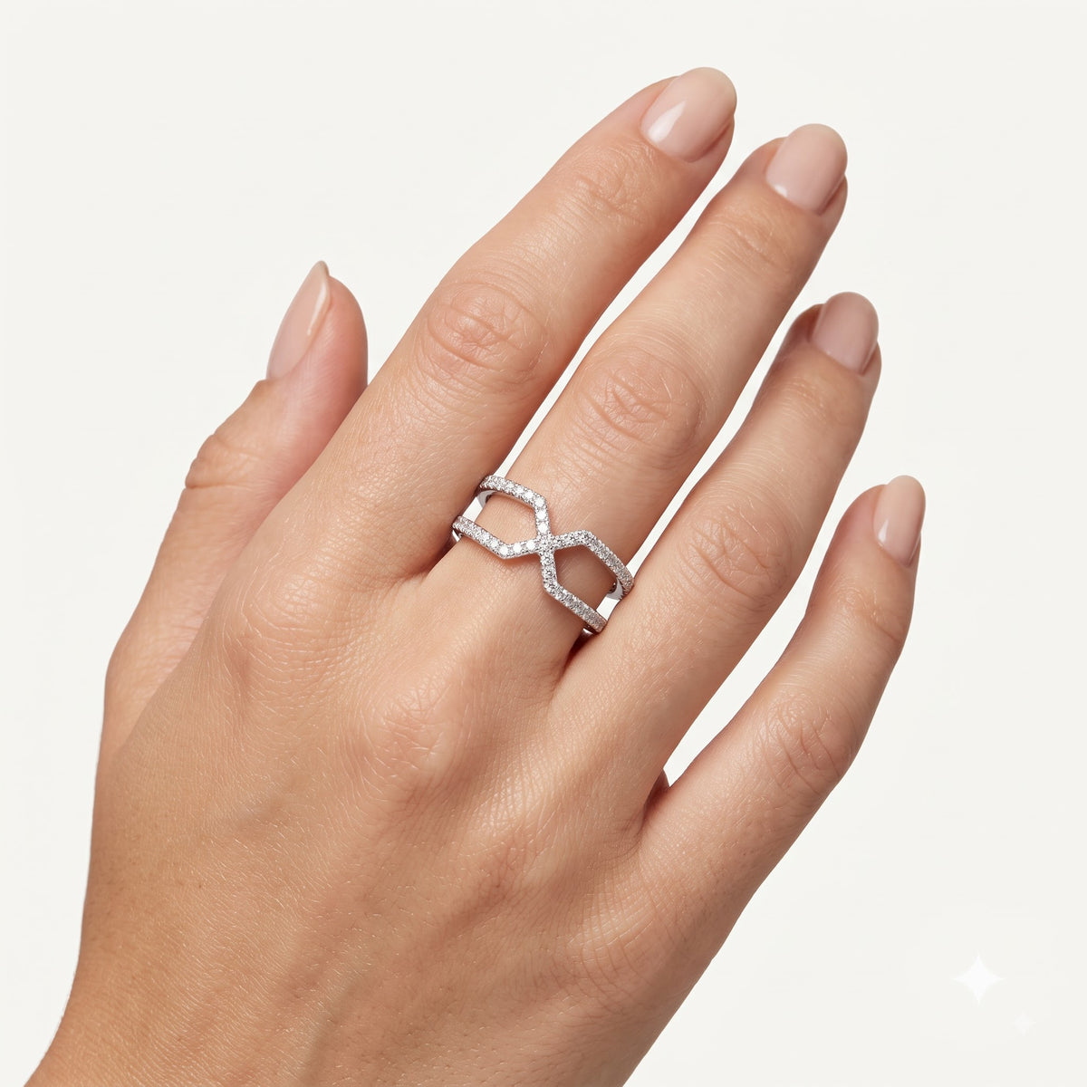 Elegant Silver Infinity Pavé Ring with Sparkling Clear Stones