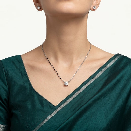 Silver Crystal Necklace & Matching Earrings Set with Black Bead Chain