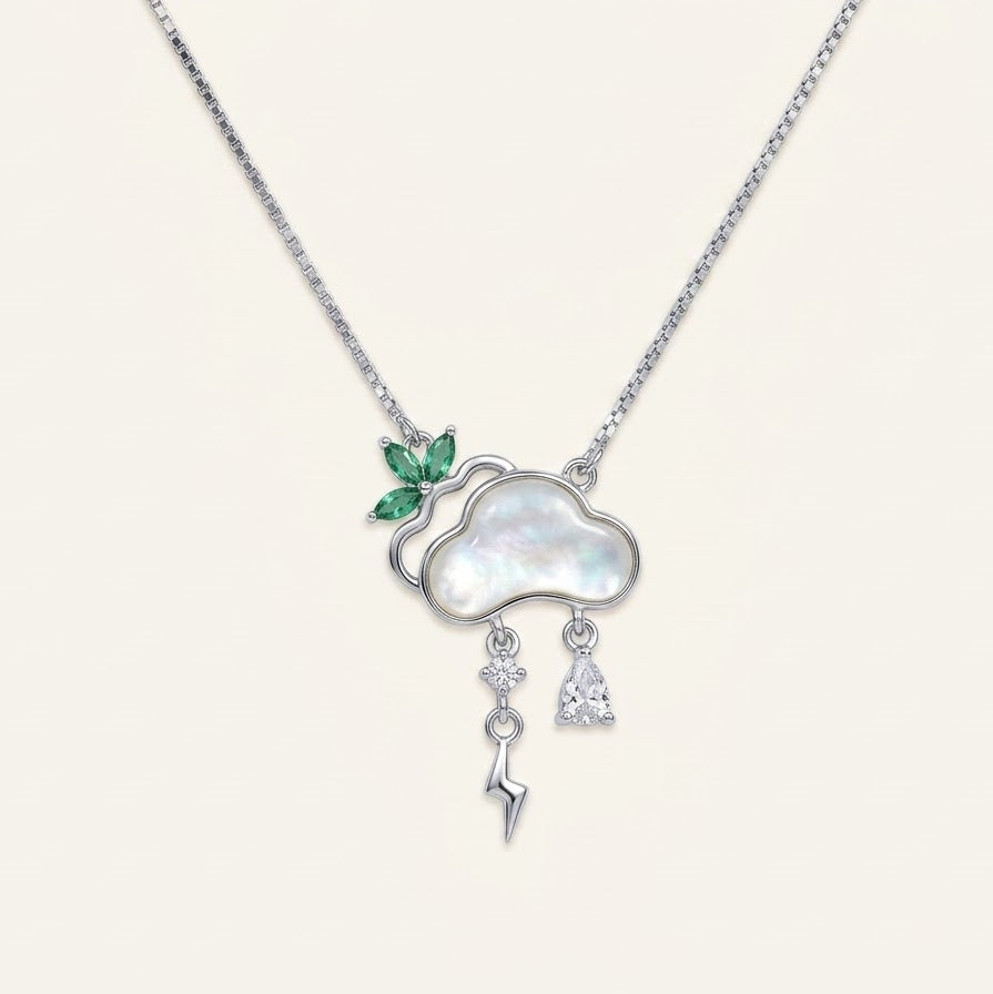 Silver Cloud Pendant Necklace with Pearl-Style Center & Charms