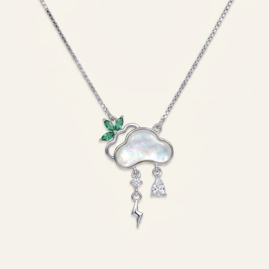 Silver Cloud Pendant Necklace with Pearl-Style Center & Charms