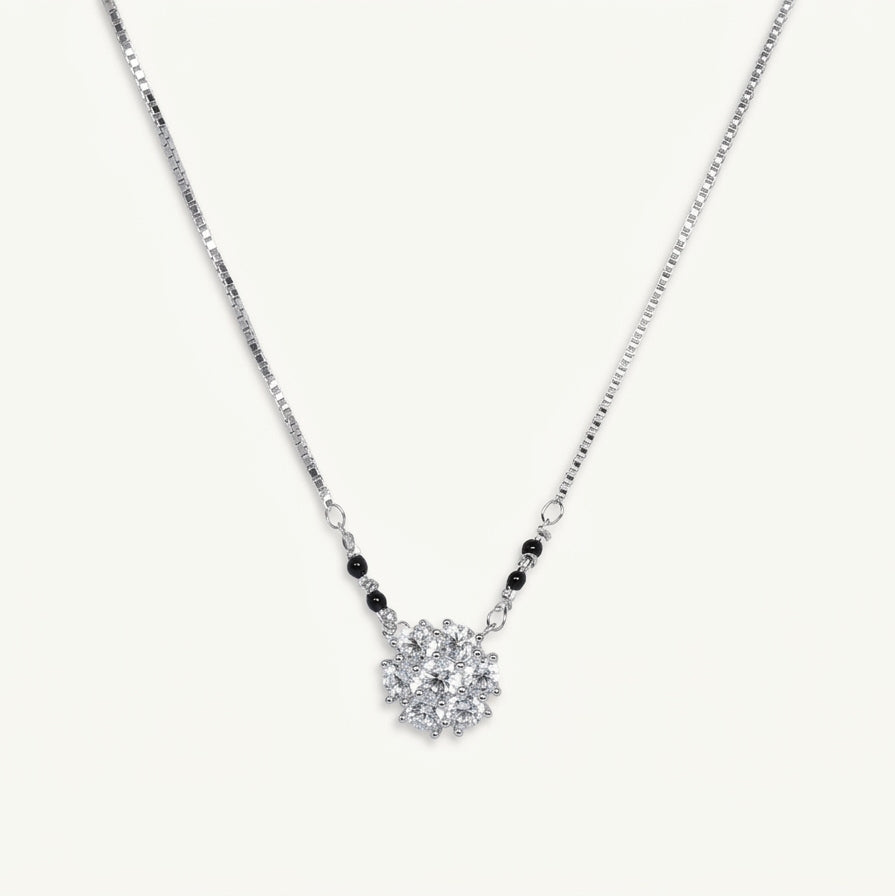 Silver Crystal Heart Pendant Necklace with Black Bead Accents