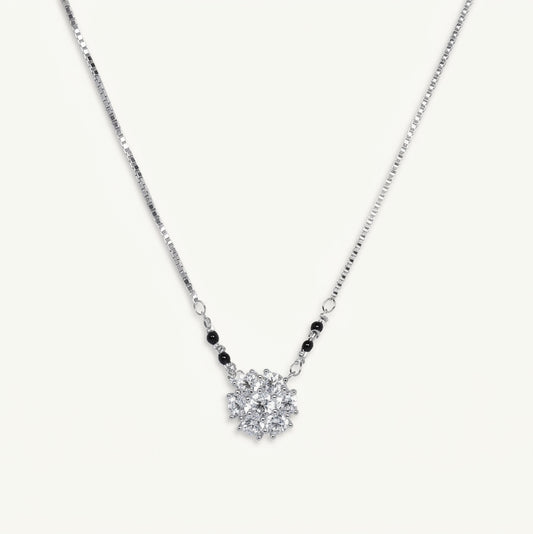 Silver Crystal Heart Pendant Necklace with Black Bead Accents