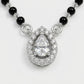 Silver Teardrop Crystal Pendant Necklace with Black Bead Accents