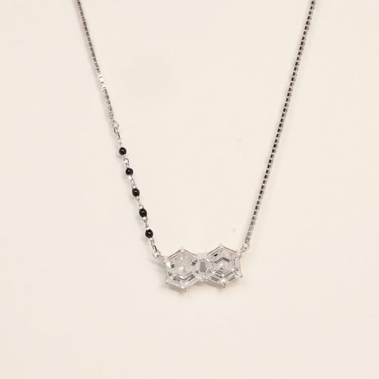 Silver Geometric Crystal Pendant Necklace with Black Bead Chain