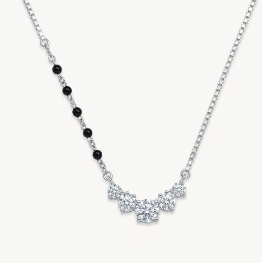 Silver Crystal Floral Pendant Necklace with Black Bead Accents