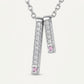 Silver Pink Crystal Double Bar Pendant Necklace