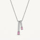 Silver Pink Crystal Double Bar Pendant Necklace