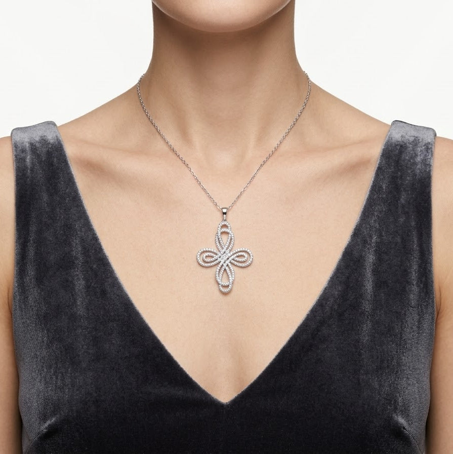 Elegant Silver Infinity Cross Pendant Necklace