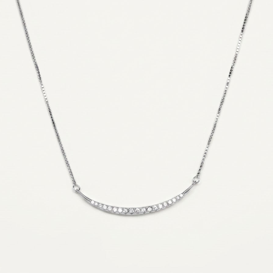 Silver Curved Crystal Bar Necklace – Minimalist Sparkling Jewellery