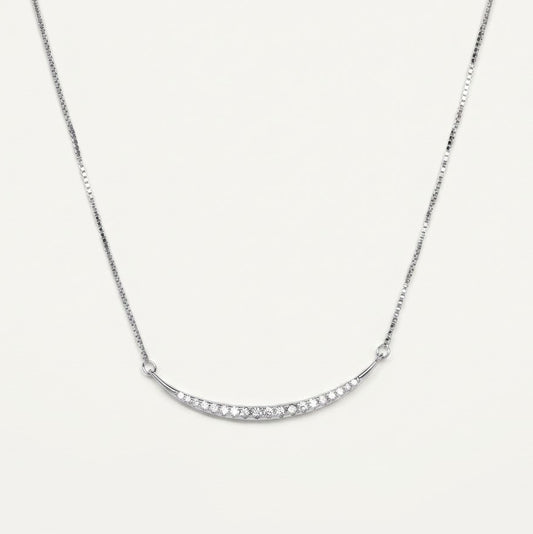 Silver Curved Crystal Bar Necklace – Minimalist Sparkling Jewellery