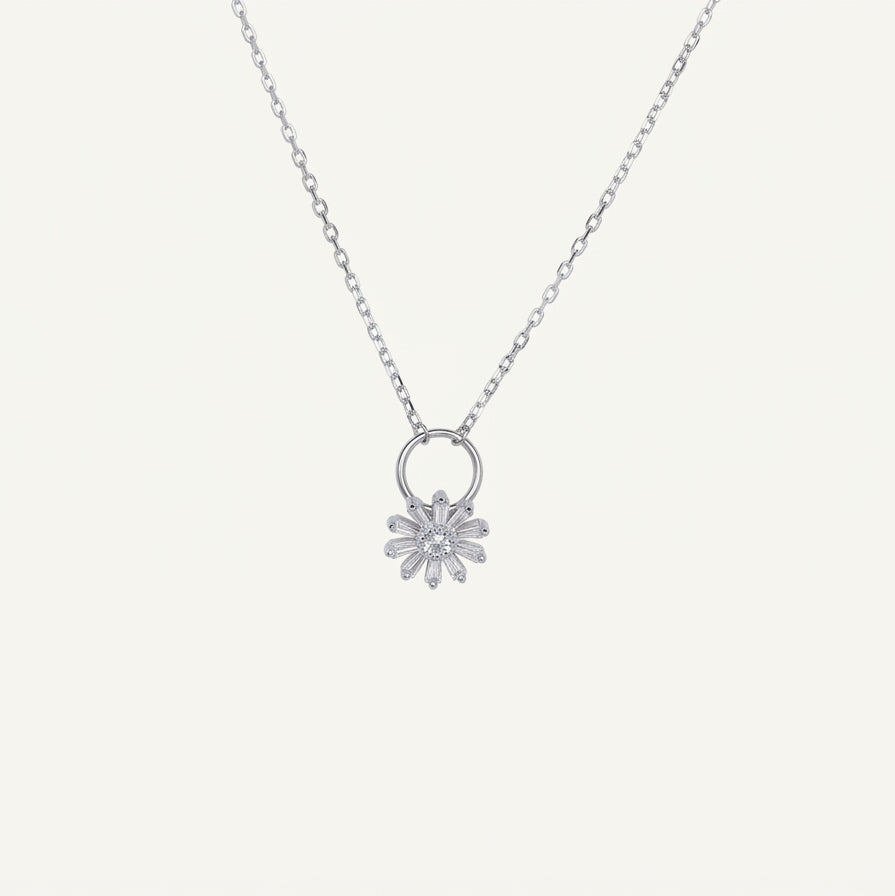 Elegant Silver Sunburst Flower Pendant Necklace for Women