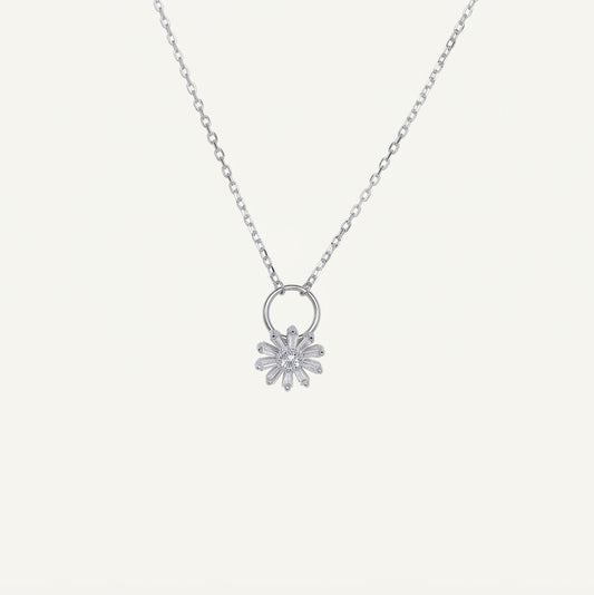 Elegant Silver Sunburst Flower Pendant Necklace for Women