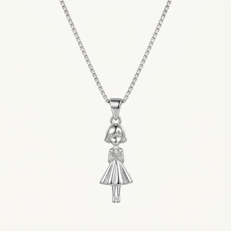 Elegant Silver Girl Pendant Necklace – Dainty Charm Necklace for Women