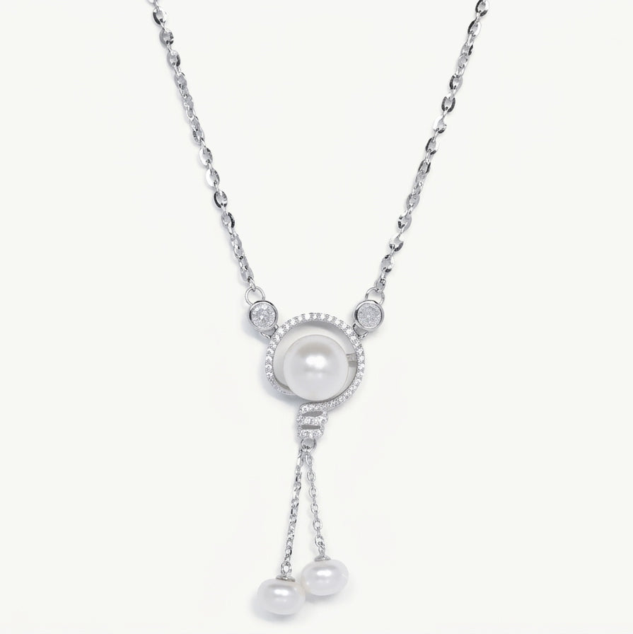 Elegant Silver Pearl Drop Pendant Necklace