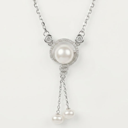 Elegant Silver Pearl Drop Pendant Necklace