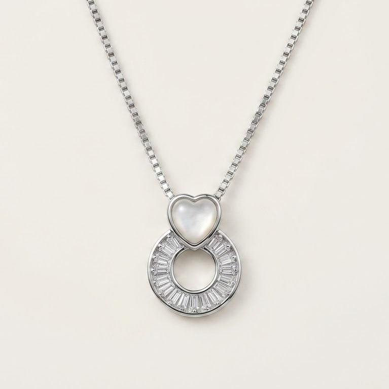 Elegant Silver Heart & Circle Pendant Necklace